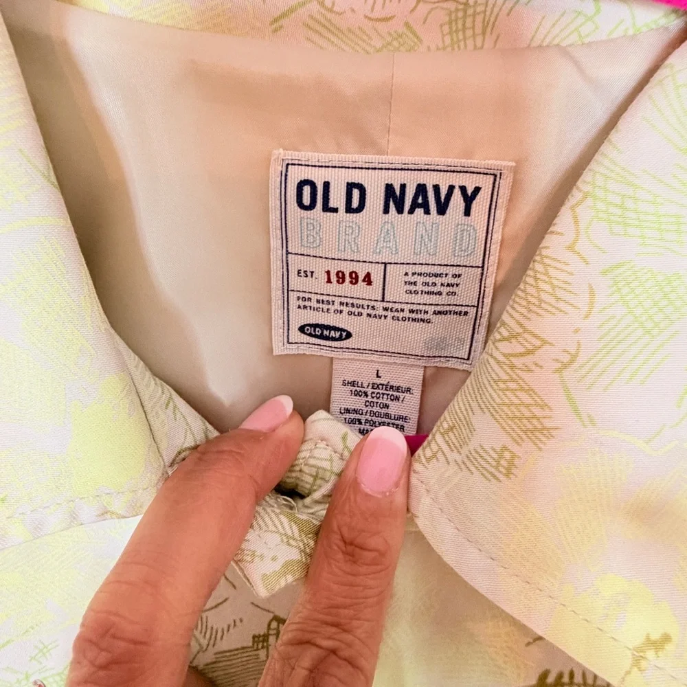 Old Navy Light Green Floral Trench Coat - Picture 2 of 3